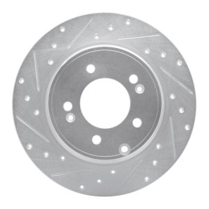 Kia Cadenza Brake Rotor (1) - Rear Left - R1 Concepts - Drilled & Slotted - Silver - `17-`19